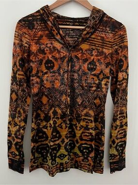 V Cristina Multi-Color Patterned Hooded Long Sleeve Top